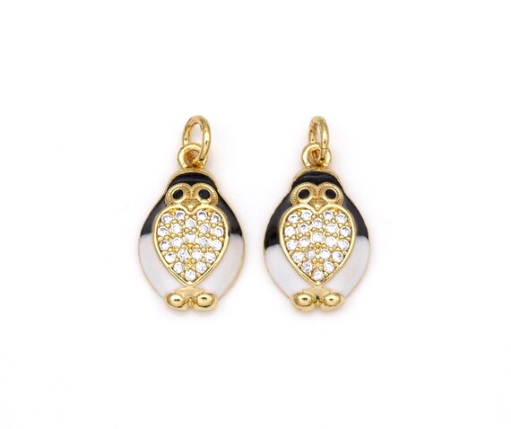 Cz Micropave Enamel Cute Owl Shape Pendant, 18K Gold Filled Cz Owl Charm, Necklace Bracelet Pendant, Mm,Sku#Y524