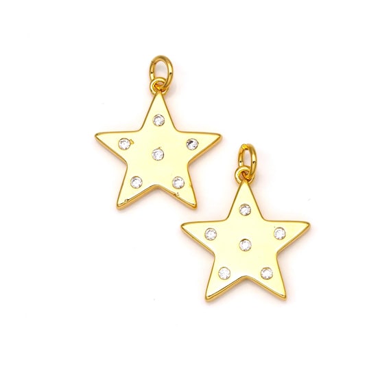 Cz Micro Pave Five Point Star Shape Pendant, 18K Gold Filled Star Charm, Necklace Bracelet Charm Pendant,Sku#F1446