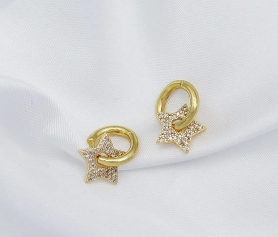 Cz Five Point Star Hoop Earrings, Sku#Lx80