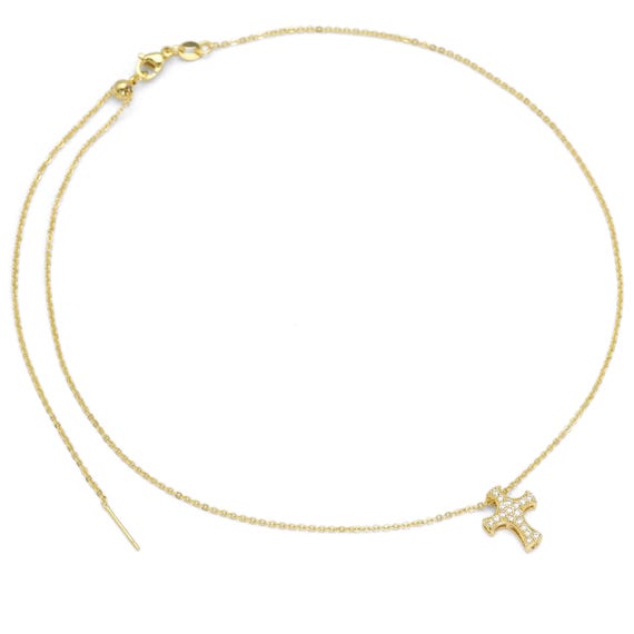 Gold Dainty Cross Charm Adjustable necklace, Sku#B366