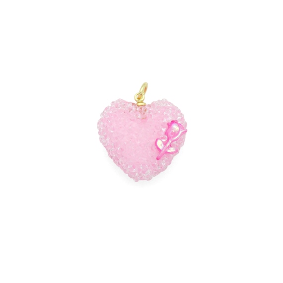 Gold PInk Heart with Rose Charm Pendant, valentine's day charm, Sku#Y1081