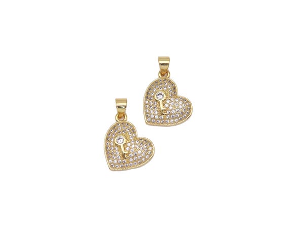 Cz Key On Heart Charm, Sku#Lk542