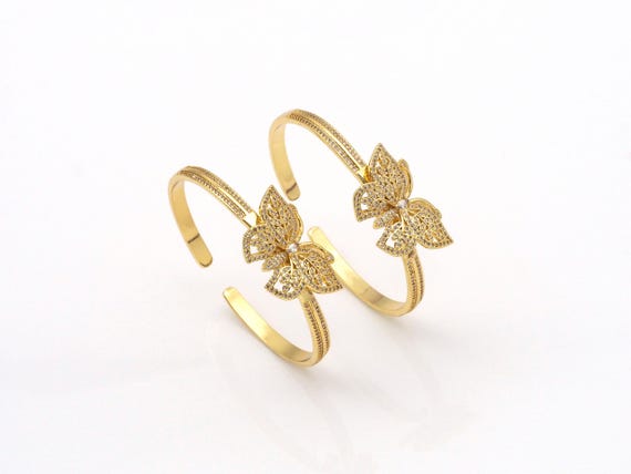 Cz Micro Pave Butterfly Bracelet, 18K Gold Filled Nail Bangel, Cz Butterfly Bangel,56X56 Mm,Sku#Ld143