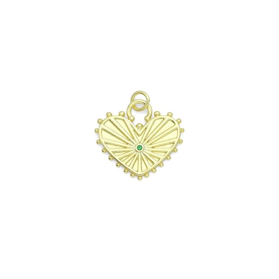 Green Cz Center Heart Lock Charm Pendant, Sku#Lk1175