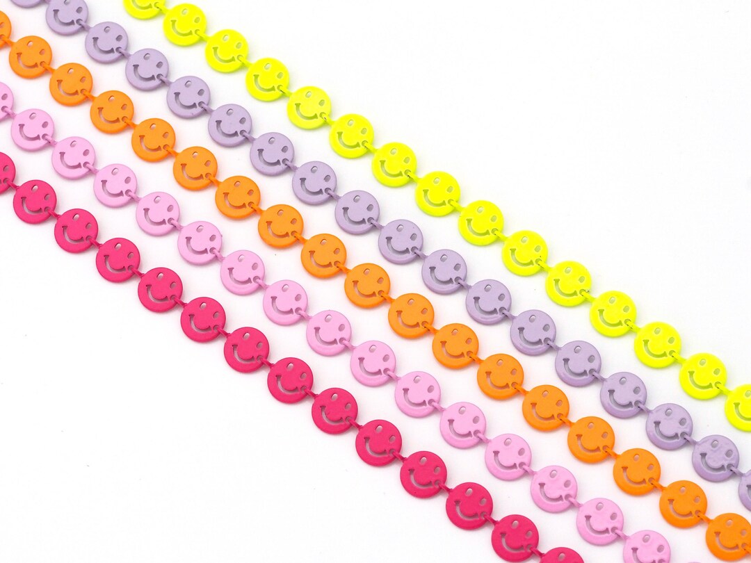 Simley With Chain Colorful Enamel Smiley Face Chain, 18k Gold Filled Copper, 8mm - Etsy