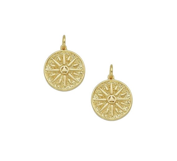 Cz Gold Sun Triangle Round Coin Charm, Sku#Lx142