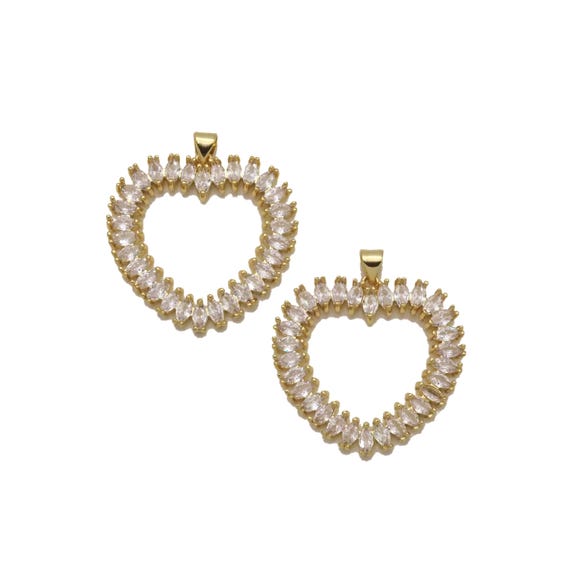Baguette Cz Gold Open Heart Charm, Sku#Lx213