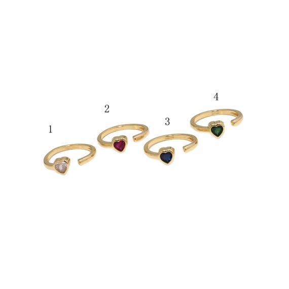 Gold Colorful CZ Heart Adjustable Ring, Sku#JL176