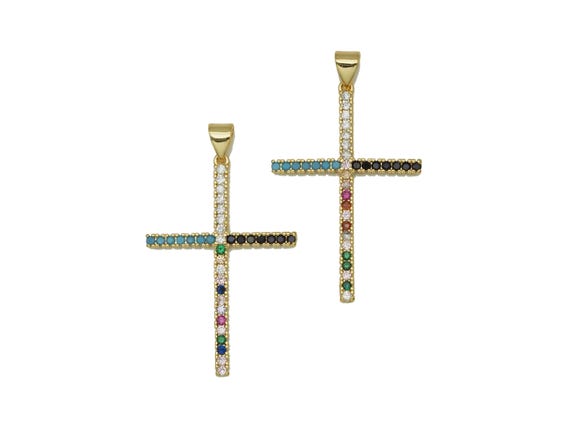 Colorful Cz Cross Pendant, Sku#Lk598