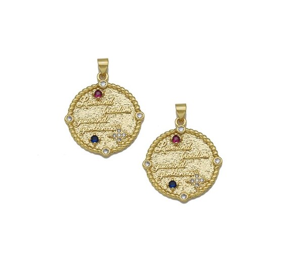 Colorful Cz Love And Freedom  Medallion Charm, Sku#Lk754