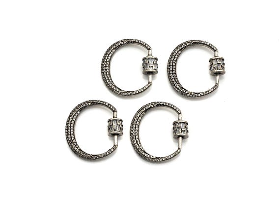 Fully Clear Cz Micro Pave Crescent D Shape Clasp, Cz Pave D Clasp, Antique Silver Carabiner Clasp, 24X25Mm, Sku#H182