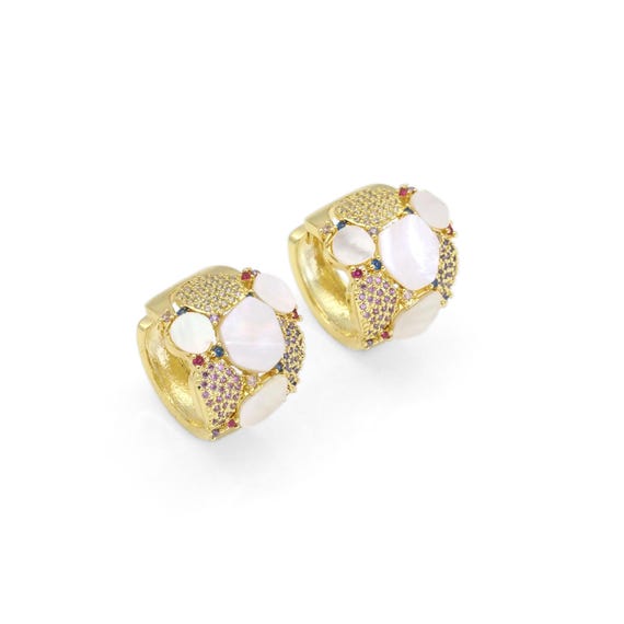 Mop Cz Chunky Hoop Earrings, Sku#Lx269