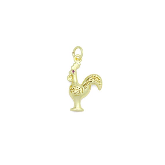 Cz Gold Rooster Charm Pendant, Sku#Lk1197