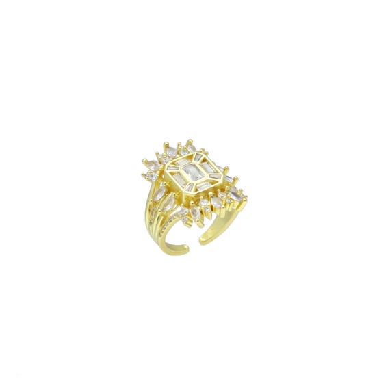 Baguette Cz Rectangle Center Statement Adjustable Ring, Sku#Lk1069