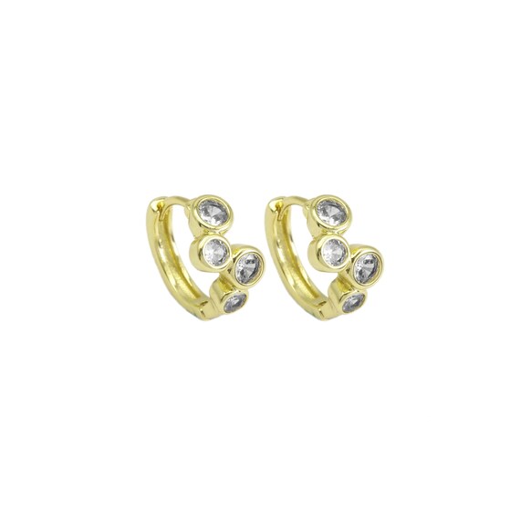 Round Clear Cz Cluster Gold Huggie Hoop Earrings, Sku#Y897