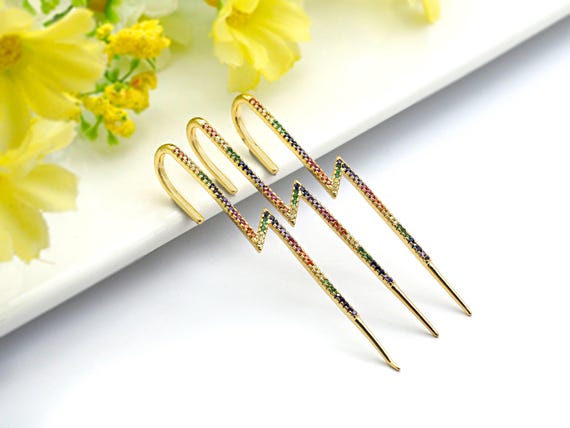 Colorful Cz Micro Pave Cz Long Spike Earring Wires, Spike Dangle Earrings, Colorful Cz Micro Pave Earrings, 8X67Mm, Sku#J141