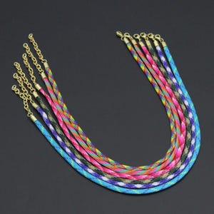 Vibrant Tribal Woven Cord Necklace with Gold Extender Chains,Sku#EF840