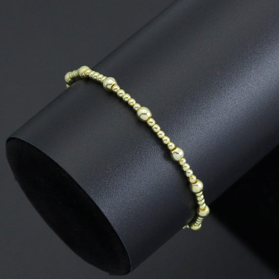 Gold Hematite Ball Beads Stretchy Bracelet, Sku#Ef684