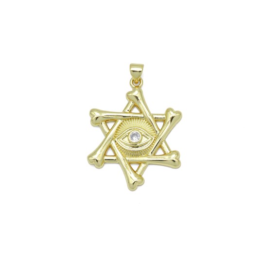Gold Clear Cz Evil Eye Star Charm Pendant, Sku#Lk981