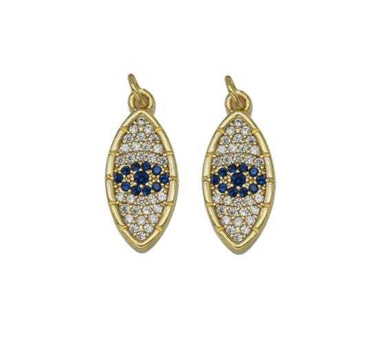 Gold Cz Evil Eye Charm, Sku#Lk686