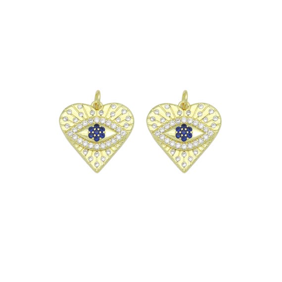Blue CZ Evil Eye Heart charm For Necklace Bracelet Jewelry Making Supply, Sku#LX934