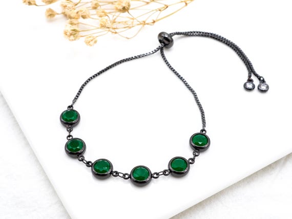 Sliding Adjustable Chain Bracelet, 8Mm Green Jade Bracelet, Link Bracelet, Silver Gold Black Bracelet, Gem Beaded Bracelet, Sku#A47