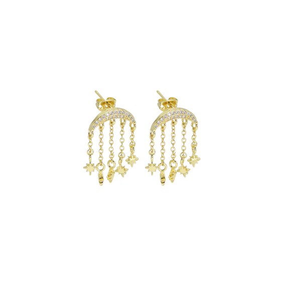 Cresent Moon Dangle Star Dangle Earrings, Sku#Ld529