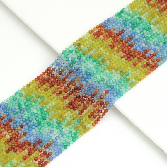 The 3mm Multicolor Agate Round Faceted Beads, Sku#U1905