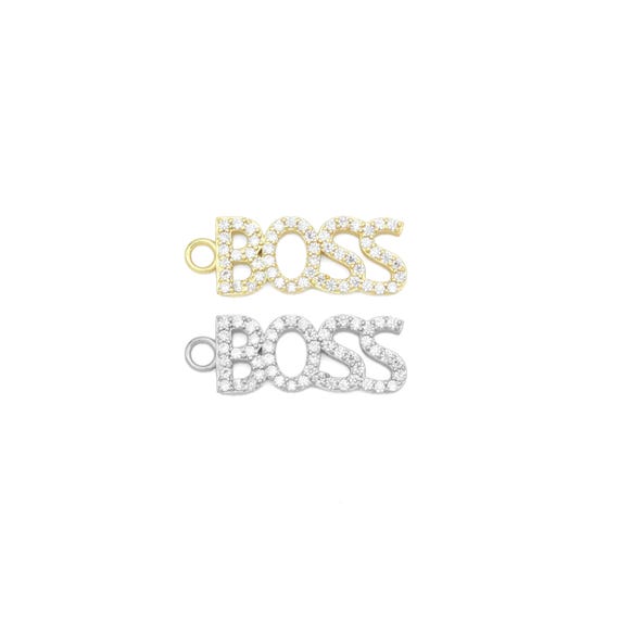Gold Silver Cz Boss Word Charm Pendant, Sku#A359