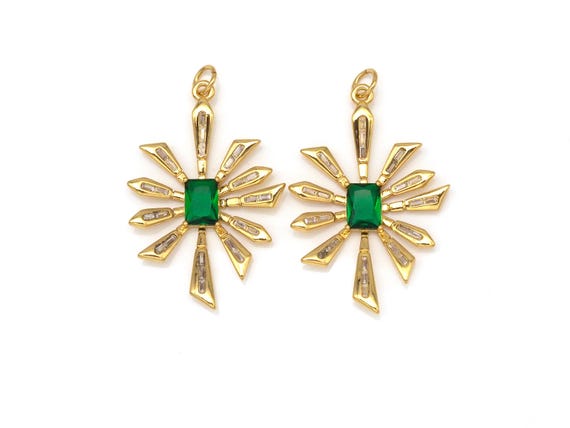 Emerald Cz Micro Pave Leaf Shape Pendant|Charm, 18K Gold Filled Flower Charm, Necklace Bracelet Charm Pendant,24X35Mm,Sku#Y488