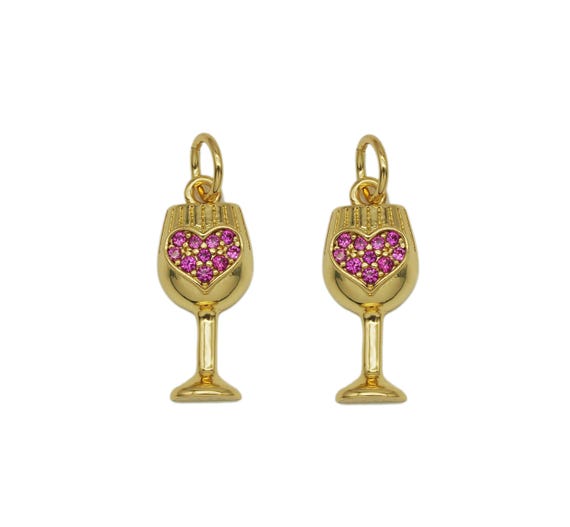 Fuchsia Cz Heart On Cup Charm, Sku#Y634