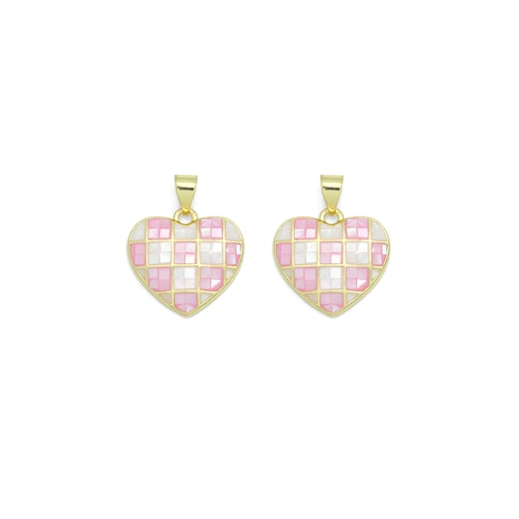 Pink and White Mother of Pearl Heart charm For Necklace Bracelet Jewelry Making Supply, Sku#LX936