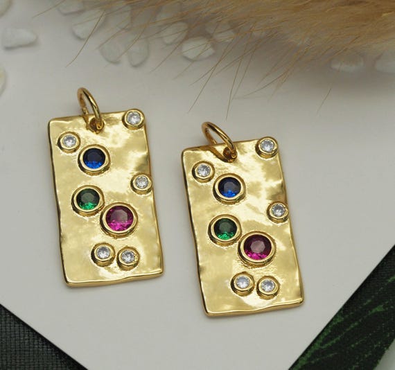 Colorful Cz Rectangle Charm, Sku#Y664