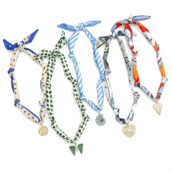 Convertible Scarf Necklace, Adjustable Silk Scarf Statement Necklace, sku#EF824-1