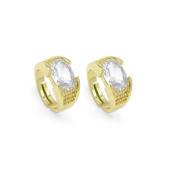 Gold Big Oval Cz Adjustable Chunky Ring, Sku#Lx327
