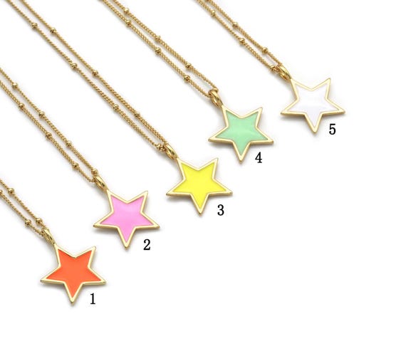 Dainty Chain Enamel Star Necklace,Sku#Ef241
