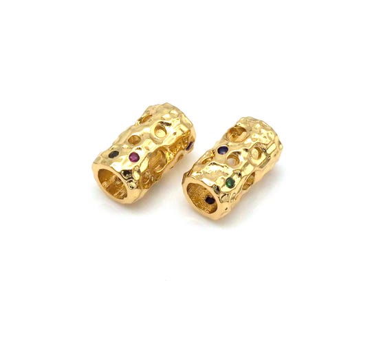 Colorful CZ Micro Pave Hollow Out Large Hole Tube Beads, 18K Gold Filled Cubic Zirconia Spacer Beads,6x11mm, Sku#Y490