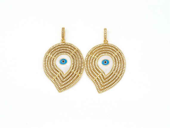Cz Micro Pave Enamel Evil Eye On Teardrop Shape Pendant,18K Gold Filled Cz Enamel Charm,Necklace Bracelet Charm Pendant, 32X42Mm,Sku#L611