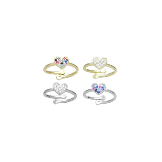 Clear Colorful CZ Heart Adjustable Ring, Sku#A384