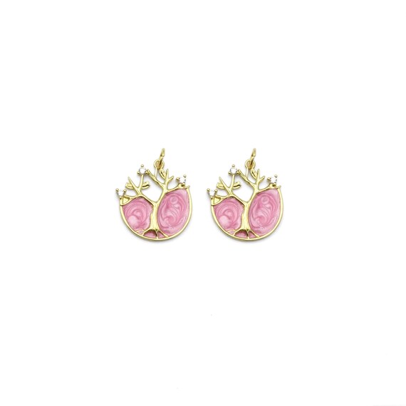 Gold Pink Enamel Tree Shape Charm, Sku#Y805