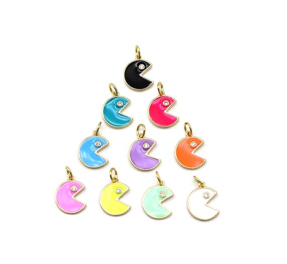 Enamel Colorful Cute Gluttonous Face With Cz Eye Shape Pendant, 18K Gold Filled Face Charm, Necklace Bracelet Charm Pendant, Sku#F1445
