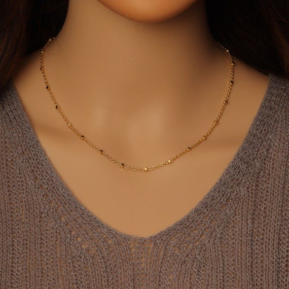 Dainty Gold Thin Satalite Cube Adjustable Necklace, Sku#Ld490