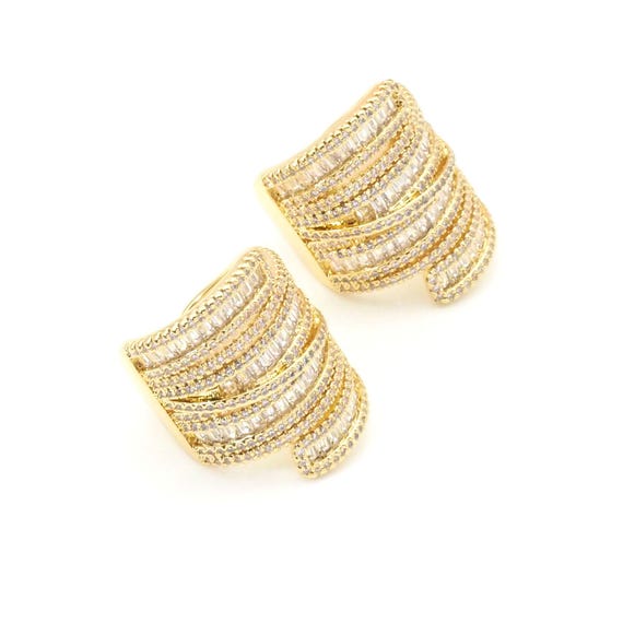 Chunky Gold Baguette Cz Curve Adjustable Ring, Sku#Y788