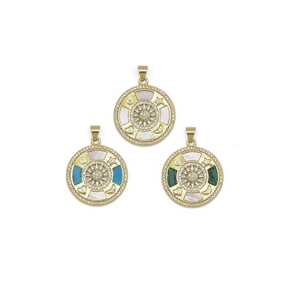 Pearl Gemstone Sun Moon Star Heart Coin Charm, Sku#LX297