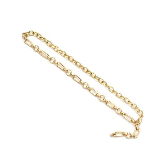 Mixed Gold Oval Paperclip Chain Necklace, Sku#Ef192