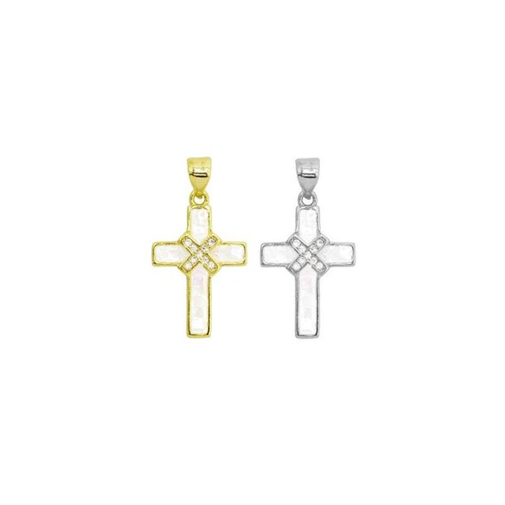 Mop CZ Micro Pave Cross Pendant, Cubic Zirconia Mother of Pearl Charm/Pendant, Jewelry Findings,14x22mm, sku#Z43