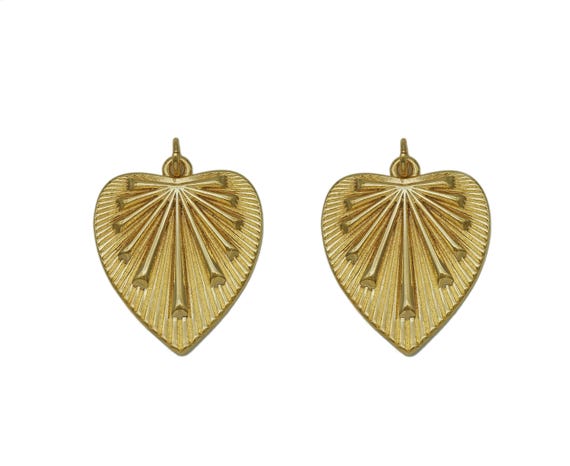 Gold Flower on Heart Charm, Sku#F1473