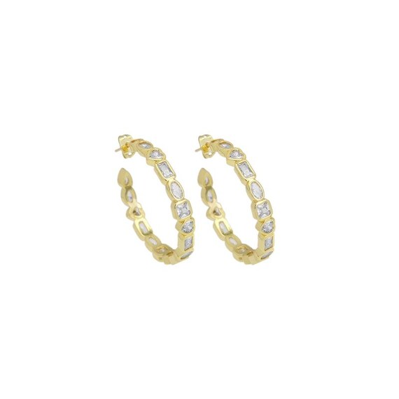 Clear Heart Oval Square Rectangle Cz Hoop Earrings, Sku#Ld527