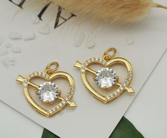 Cz Arrow On Heart Charm, Sku#Y678