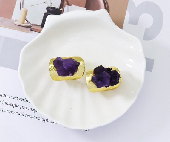 Gold Amethyst Adjustable Ring, Sku#Yt33